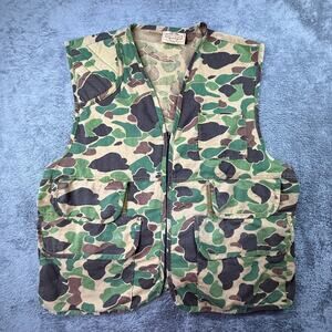 Vintage SafTBak Woodland Camo Hunting Vest Game Pouch Zip Up Mens L